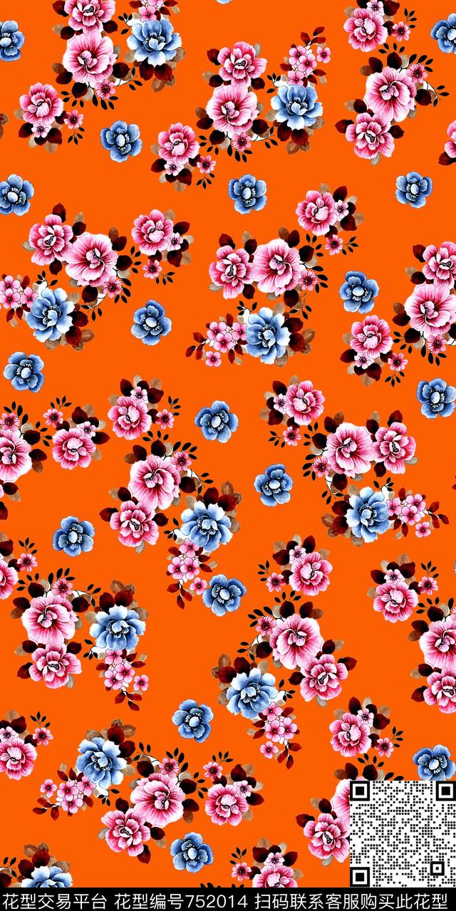 水彩数码花卉数码印花华亿平台下载（图片编号: 752014） - 瓦栏（Walan）