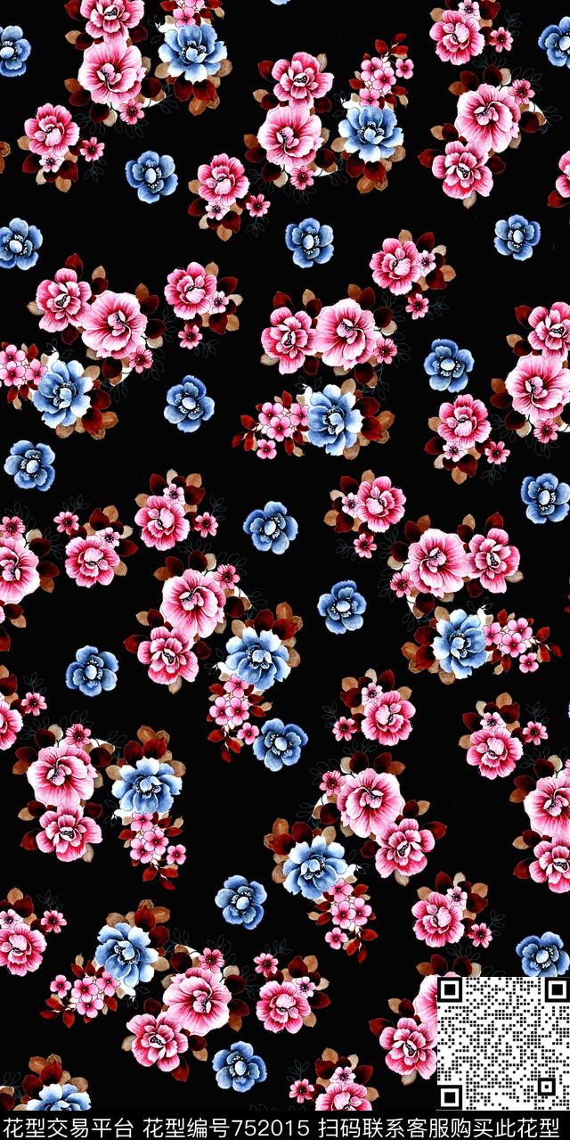 水彩数码花卉数码印花华亿平台下载（图片编号: 752015） - 瓦栏（Walan）