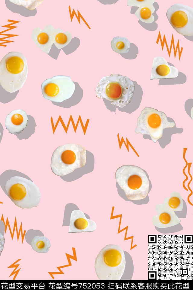煎鸡蛋趣味二次元传统印花华亿平台下载（图片编号: 752053） - 瓦栏（Walan）