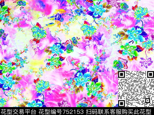 菊花花朵牡丹数码印花华亿平台下载（图片编号: 752153） - 瓦栏（Walan）