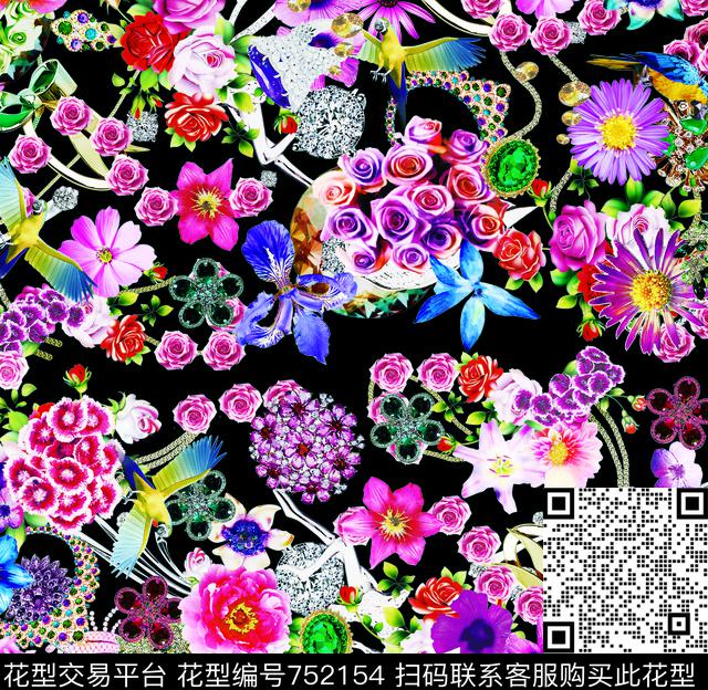牡丹玫瑰大花数码印花华亿平台下载（图片编号: 752154） - 瓦栏（Walan）