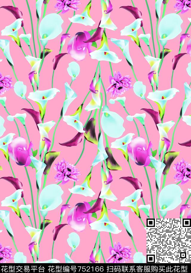 花朵大花花卉数码印花华亿平台下载（图片编号: 752166） - 瓦栏（Walan）