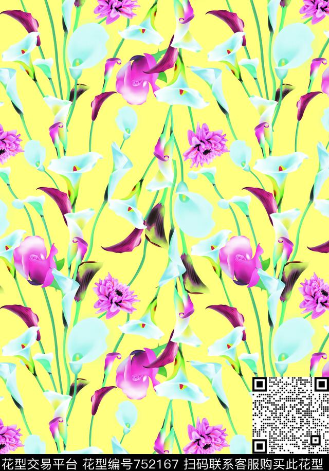 花朵大花花卉数码印花华亿平台下载（图片编号: 752167） - 瓦栏（Walan）