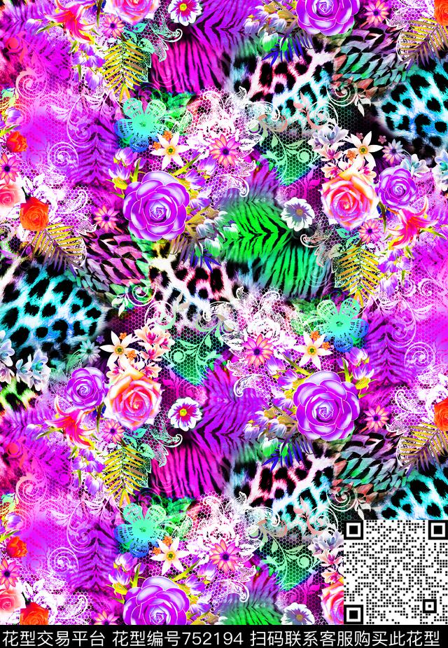 牡丹花朵花卉数码印花华亿平台下载（图片编号: 752194） - 瓦栏（Walan）