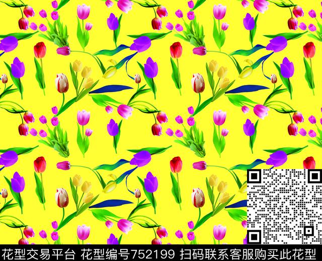 大花花朵郁金香数码印花华亿平台下载（图片编号: 752199） - 瓦栏（Walan）