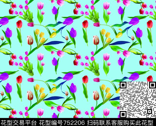 大花花朵郁金香数码印花华亿平台下载（图片编号: 752206） - 瓦栏（Walan）