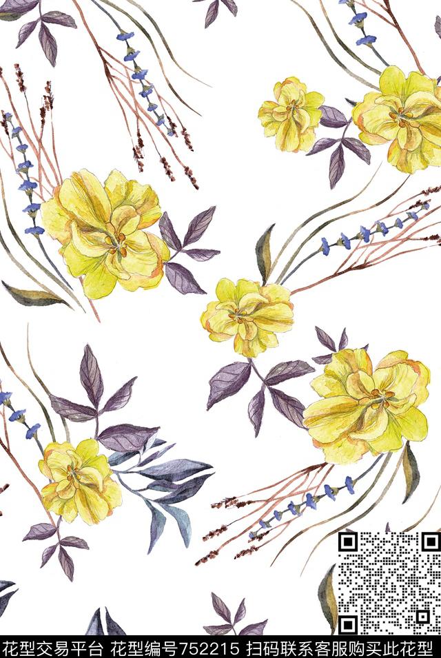 花卉几何暗花数码印花华亿平台下载（图片编号: 752215） - 瓦栏（Walan）