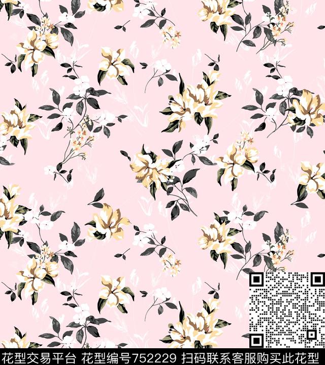 手绘花卉复古枝条传统印花华亿平台下载（图片编号: 752229） - 瓦栏（Walan）