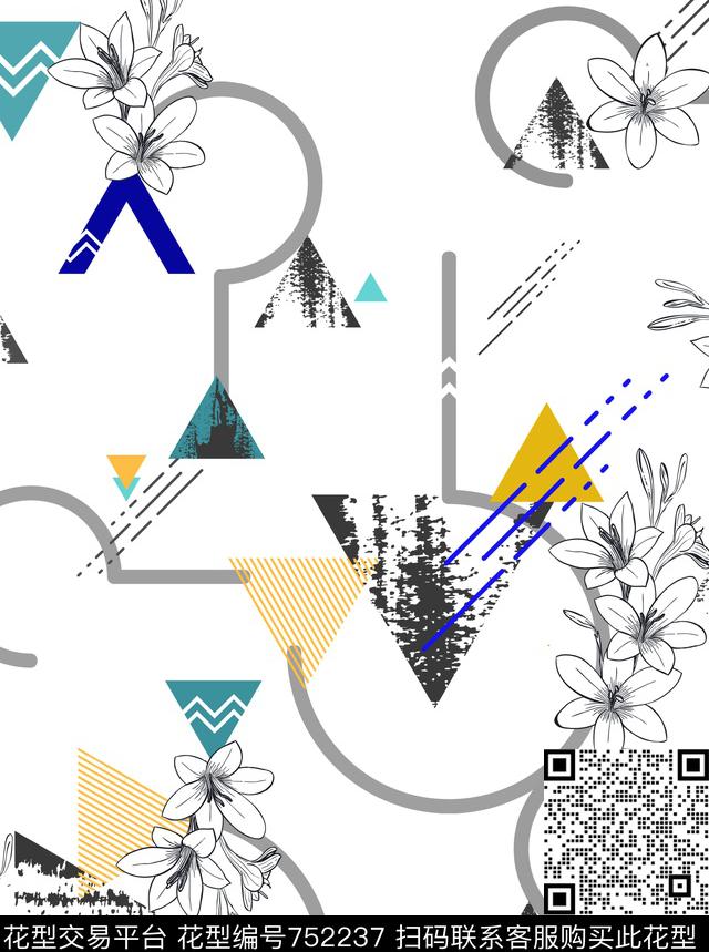 花卉三角形几何传统印花华亿平台下载（图片编号: 752237） - 瓦栏（Walan）