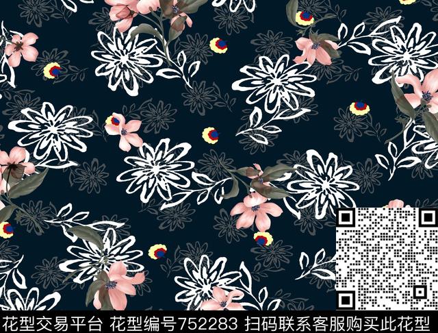 手绘花卉矢量花卉小几何数码印花华亿平台下载（图片编号: 752283） - 瓦栏（Walan）