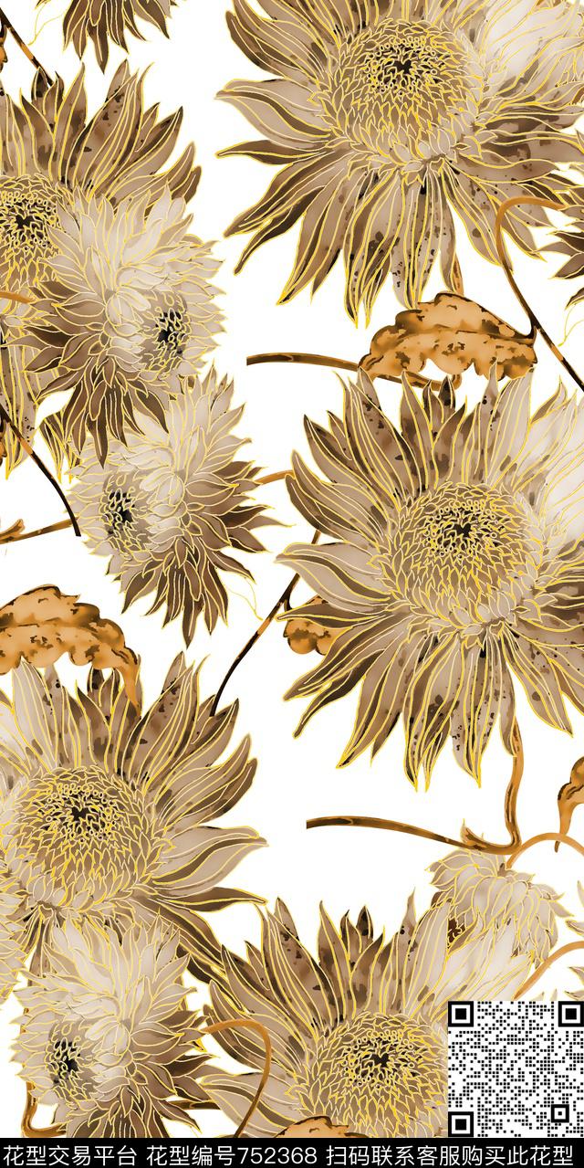 数码花卉类大花花卉数码印花华亿平台下载（图片编号: 752368） - 瓦栏（Walan）