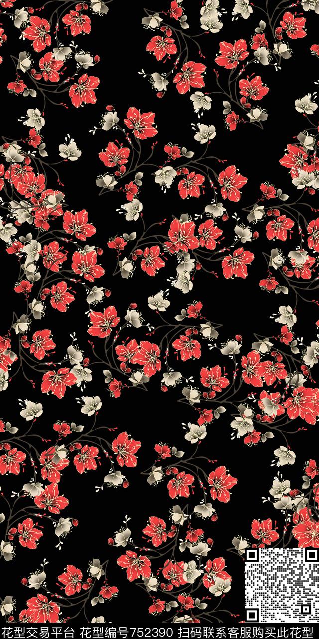 数码花卉类传统印花花卉小碎花数码印花华亿平台下载（图片编号: 752390） - 瓦栏（Walan）