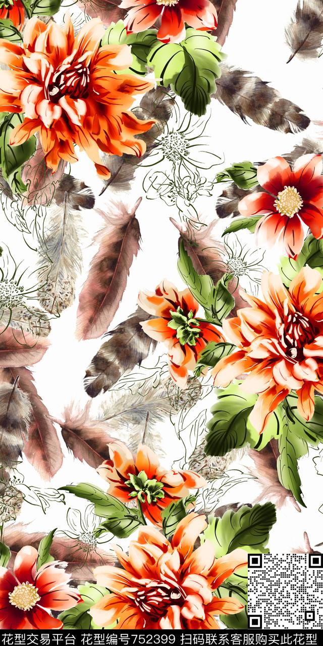 大花满版花数码花卉类数码印花华亿平台下载（图片编号: 752399） - 瓦栏（Walan）