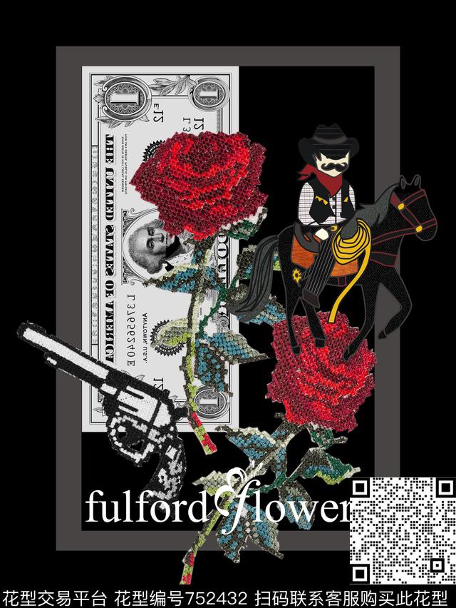 玫瑰小人花卉数码印花华亿平台下载（图片编号: 752432） - 瓦栏（Walan）