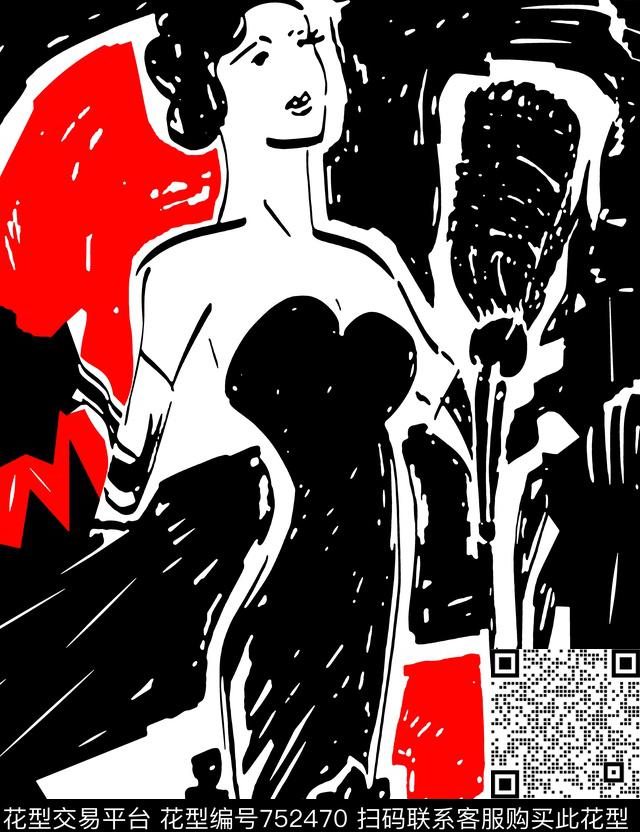 胸花图案大牌风胸前独幅数码印花华亿平台下载（图片编号: 752470） - 瓦栏（Walan）