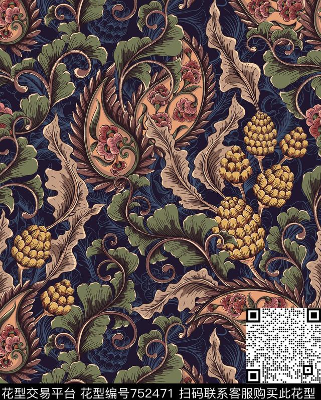 胸花图案大牌风胸前独幅数码印花华亿平台下载（图片编号: 752471） - 瓦栏（Walan）