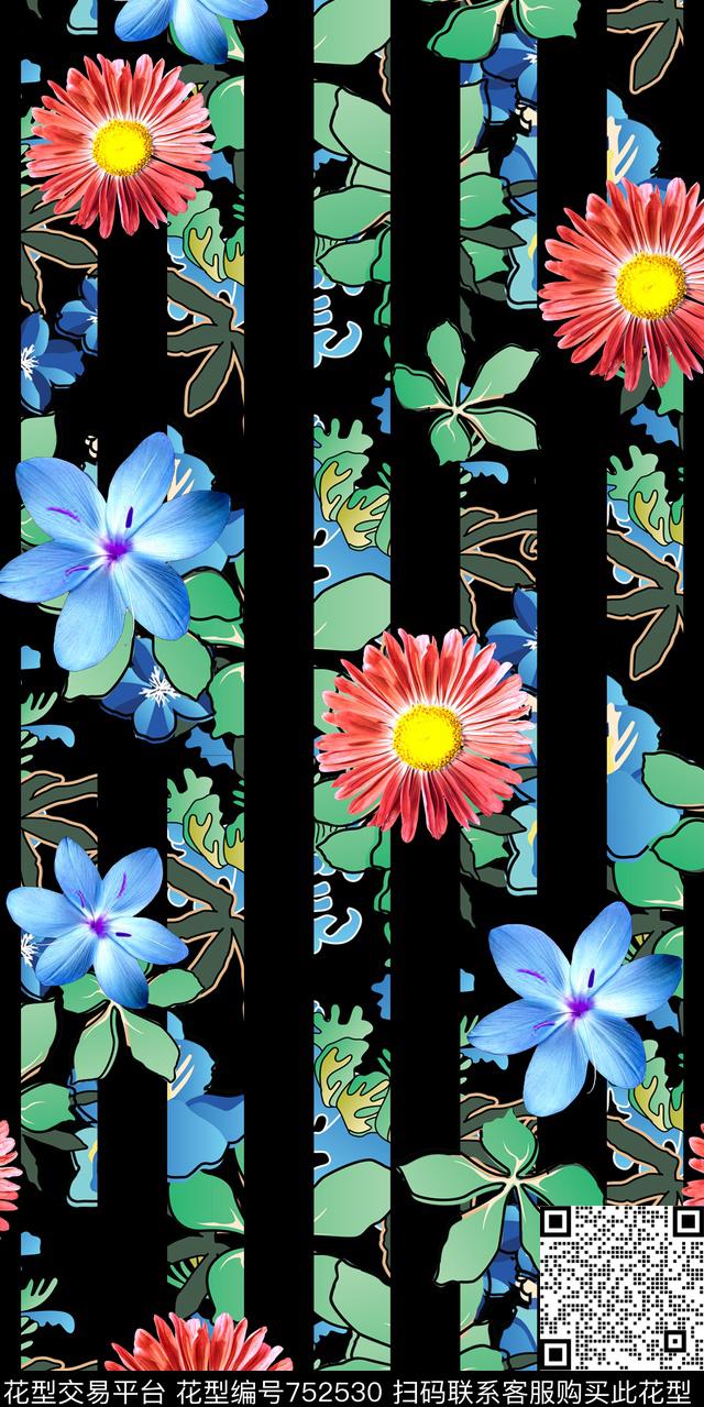 树叶小碎花雏菊数码印花华亿平台下载（图片编号: 752530） - 瓦栏（Walan）