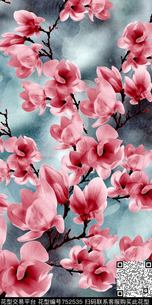 抽象底纹手绘花卉数码印花华亿平台下载（图片编号: 752535） - 瓦栏（Walan）