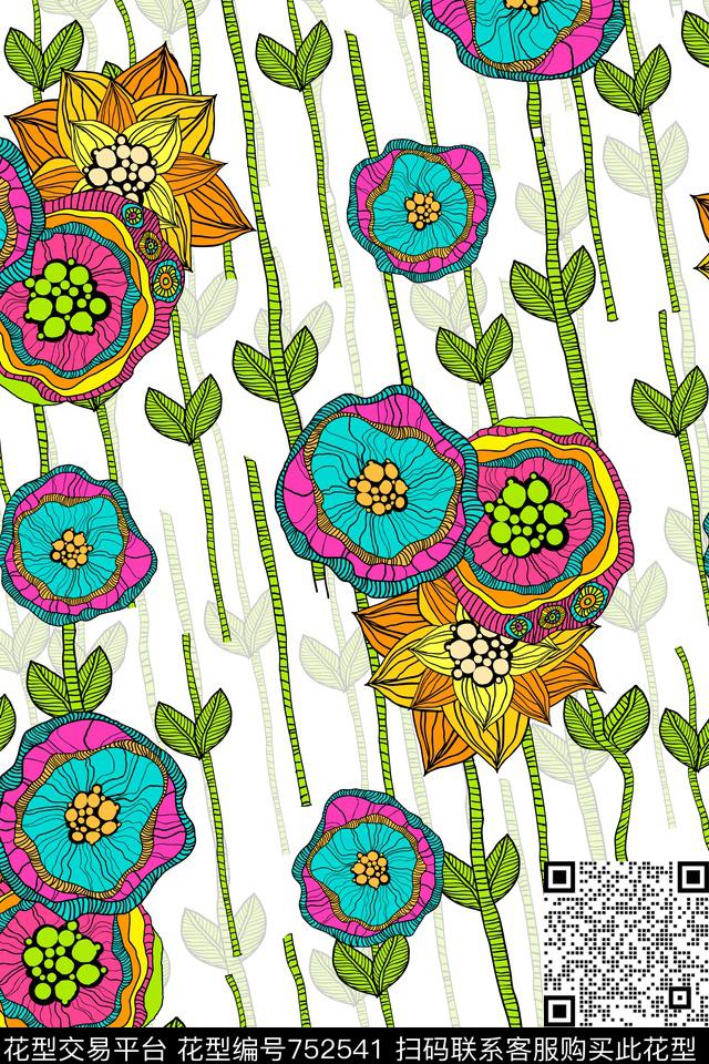 抽象色彩花卉传统印花华亿平台下载（图片编号: 752541） - 瓦栏（Walan）