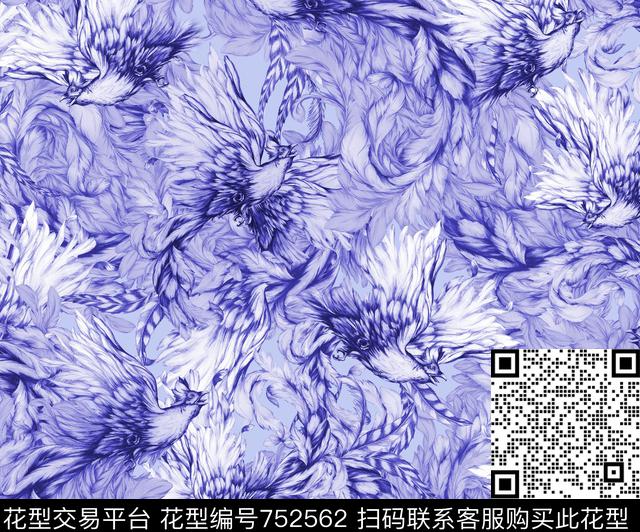 手绘凤凰数码印花华亿平台下载（图片编号: 752562） - 瓦栏（Walan）