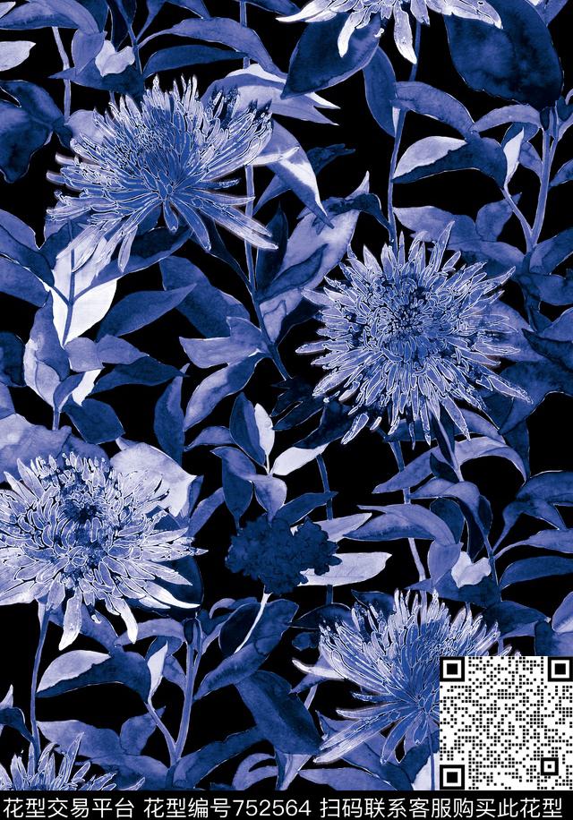 雏菊花卉数码印花华亿平台下载（图片编号: 752564） - 瓦栏（Walan）