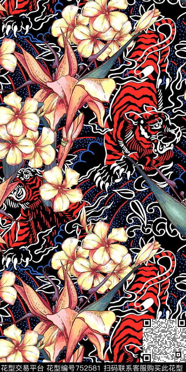 老虎纹花朵抽象纹理数码印花华亿平台下载（图片编号: 752581） - 瓦栏（Walan）