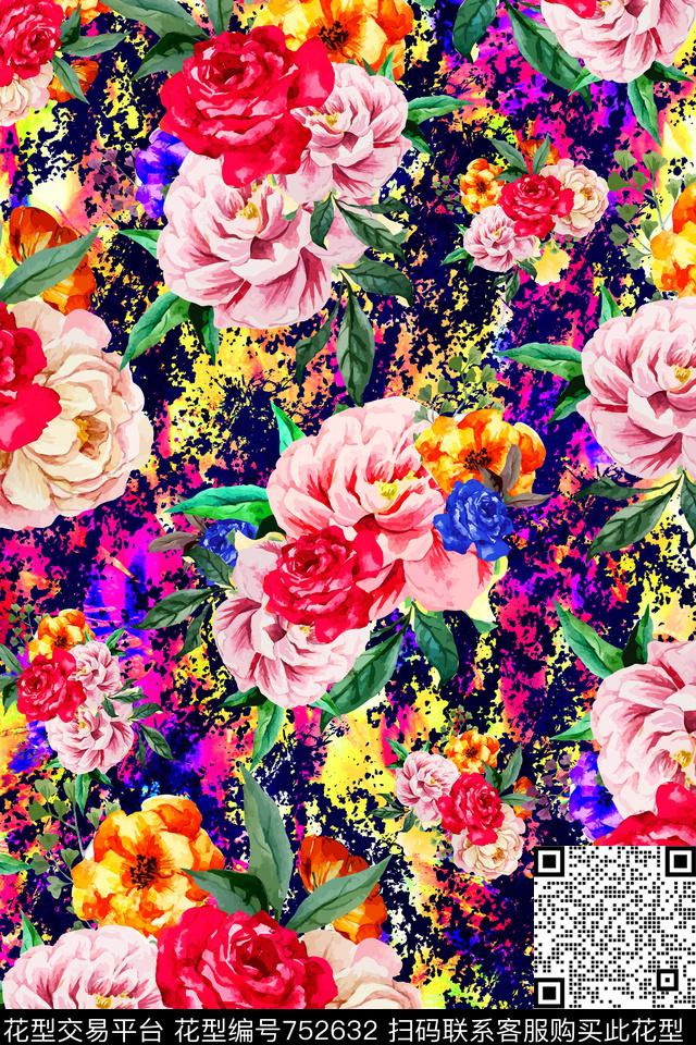 大花花朵花卉数码印花华亿平台下载（图片编号: 752632） - 瓦栏（Walan）