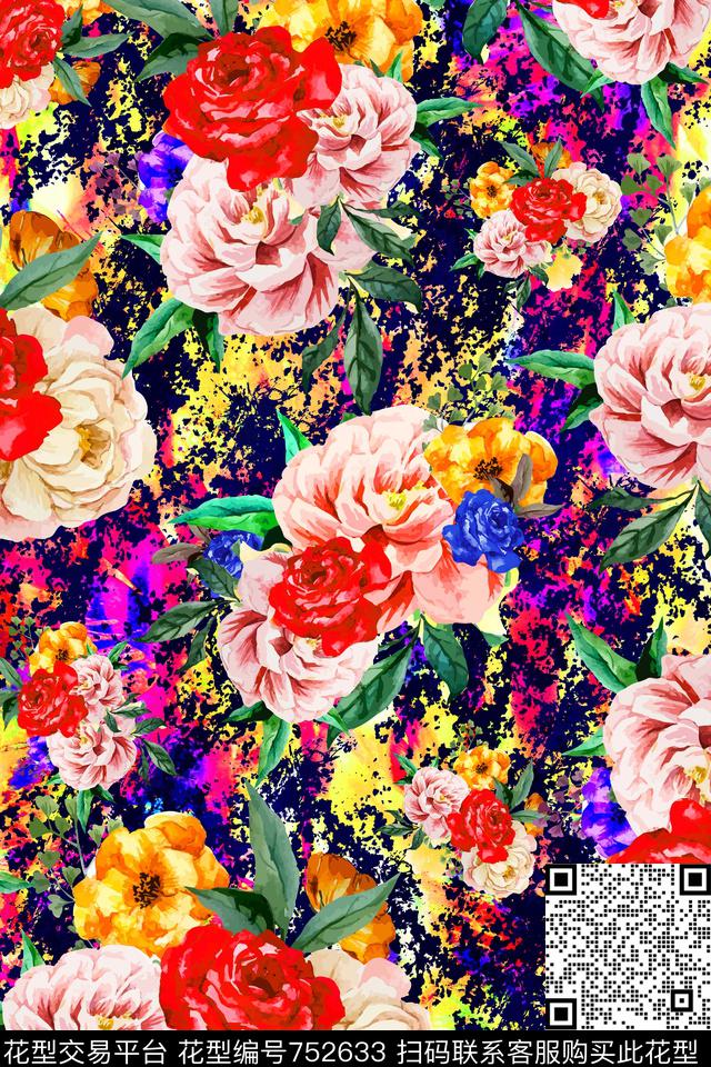 大花花朵花卉数码印花华亿平台下载（图片编号: 752633） - 瓦栏（Walan）
