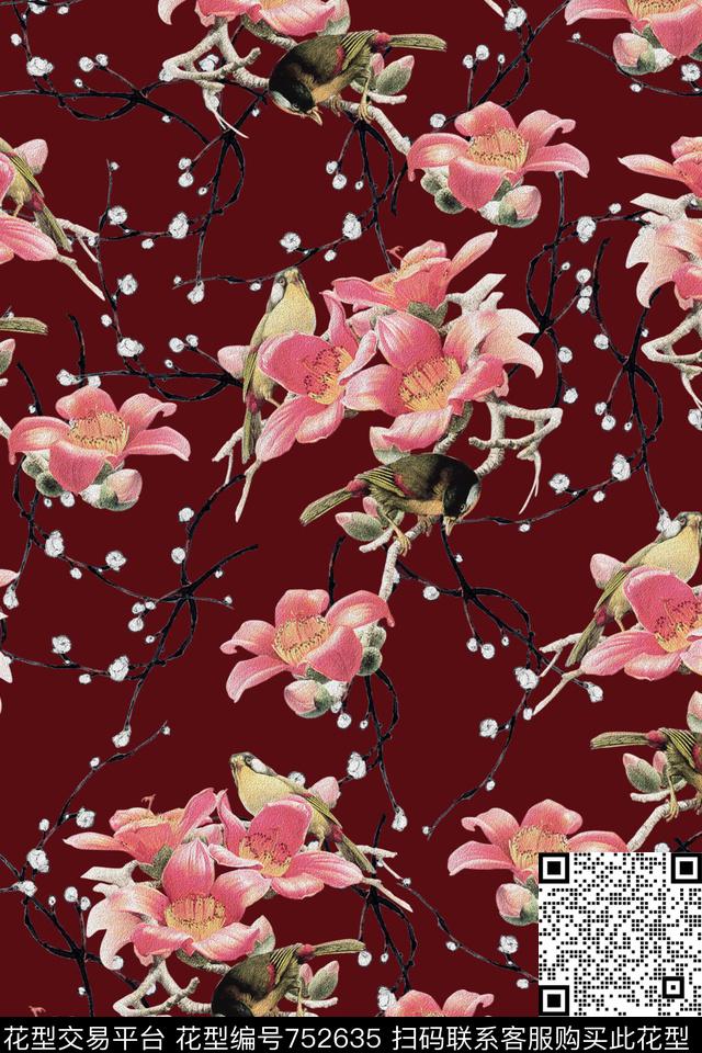大花花朵花卉数码印花华亿平台下载（图片编号: 752635） - 瓦栏（Walan）