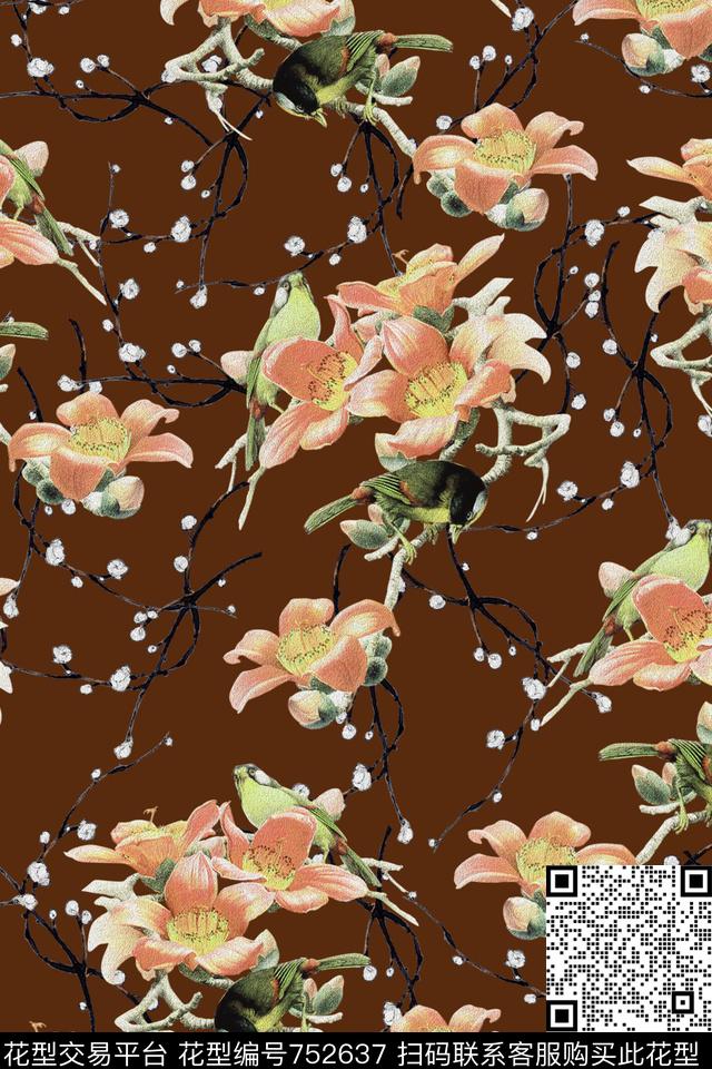 大花花朵花卉数码印花华亿平台下载（图片编号: 752637） - 瓦栏（Walan）