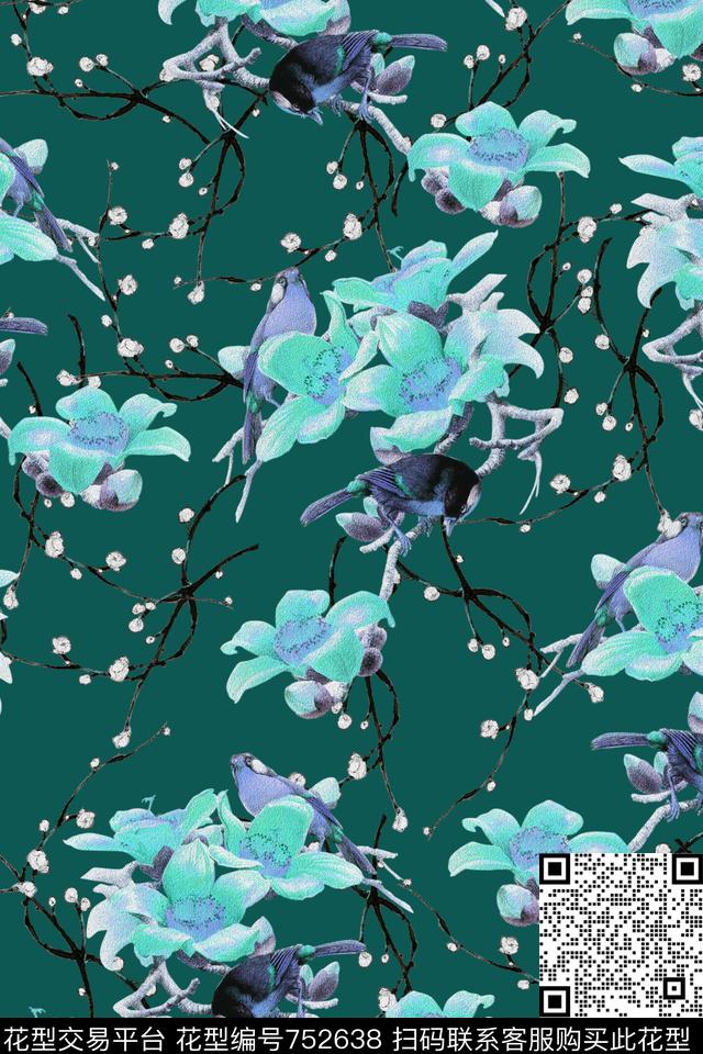 大花花朵花卉数码印花华亿平台下载（图片编号: 752638） - 瓦栏（Walan）