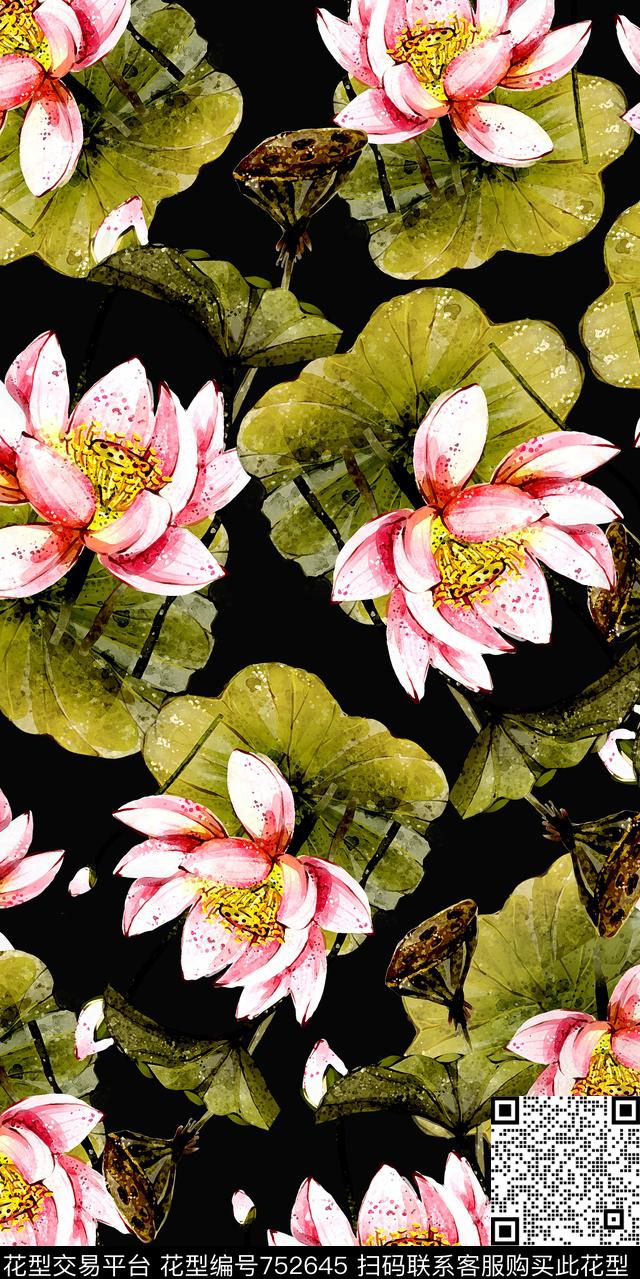 花鸟水彩数码数码印花华亿平台下载（图片编号: 752645） - 瓦栏（Walan）