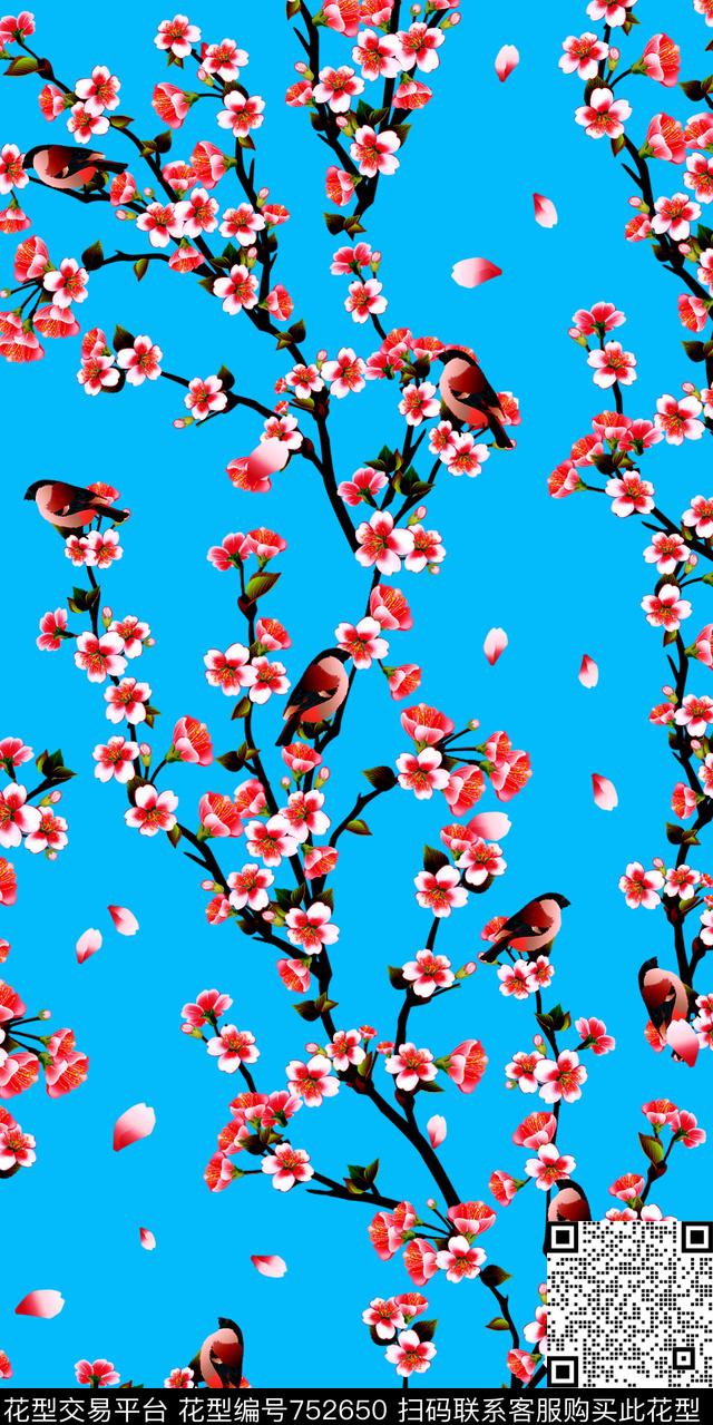 花鸟水彩数码数码印花华亿平台下载（图片编号: 752650） - 瓦栏（Walan）