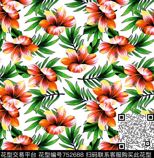 百合大花花朵传统印花华亿平台下载（图片编号: 752688） - 瓦栏（Walan）