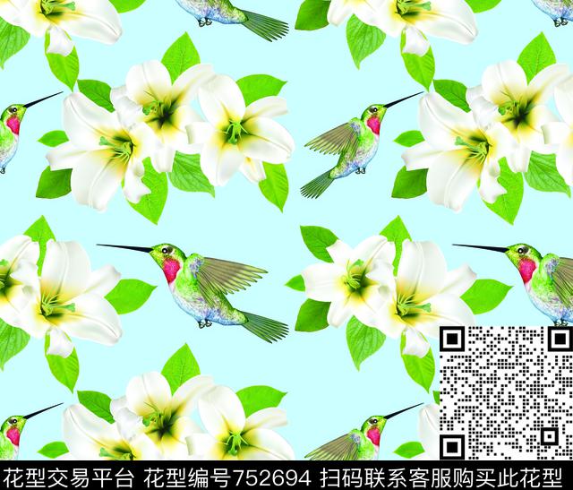 大花花卉花朵数码印花华亿平台下载（图片编号: 752694） - 瓦栏（Walan）