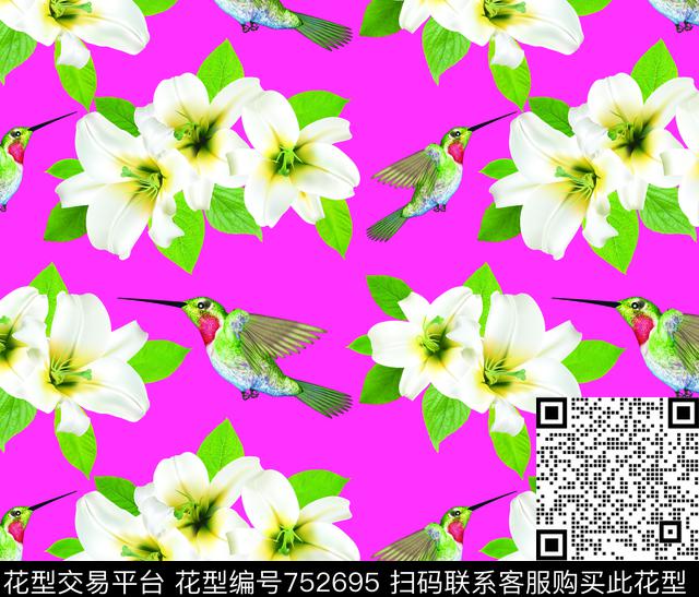 大花花卉花朵数码印花华亿平台下载（图片编号: 752695） - 瓦栏（Walan）