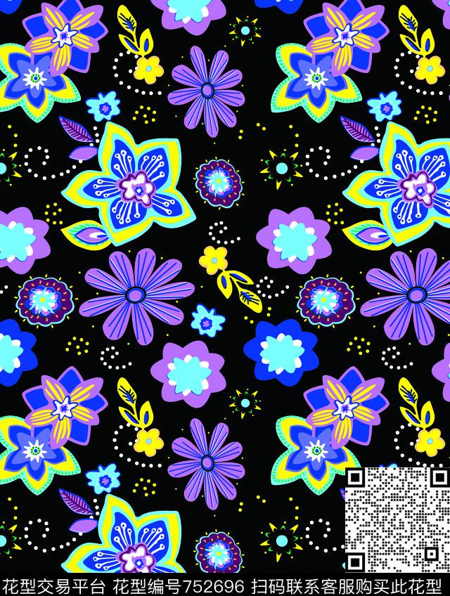 小碎花大花花朵传统印花华亿平台下载（图片编号: 752696） - 瓦栏（Walan）