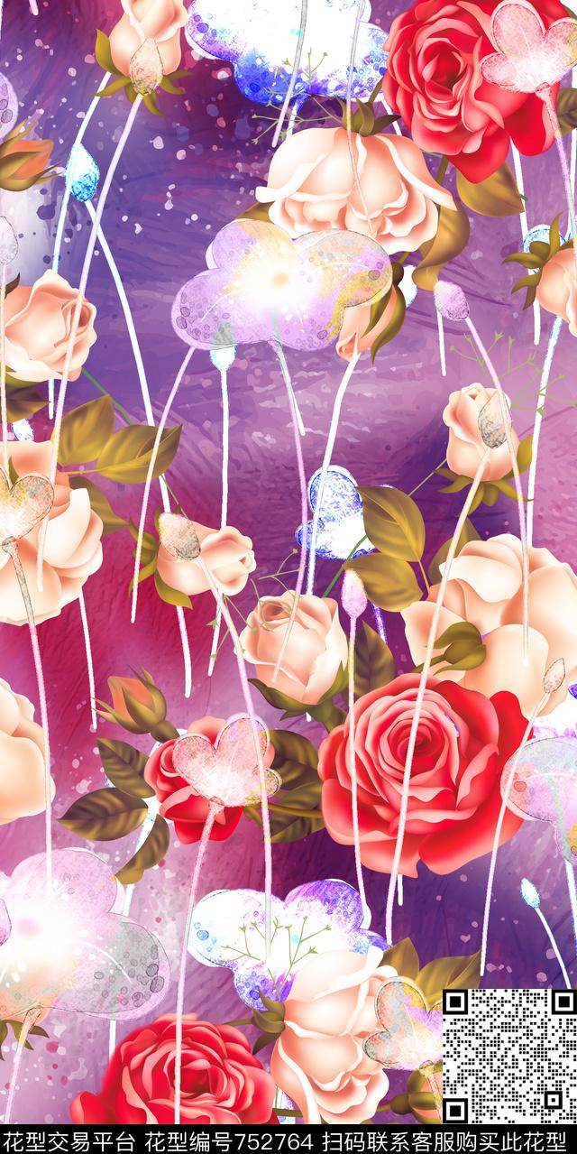 水彩花数码花乱花数码印花华亿平台下载（图片编号: 752764） - 瓦栏（Walan）