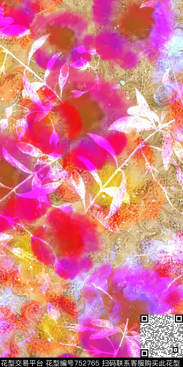 水彩花数码花乱花数码印花华亿平台下载（图片编号: 752765） - 瓦栏（Walan）