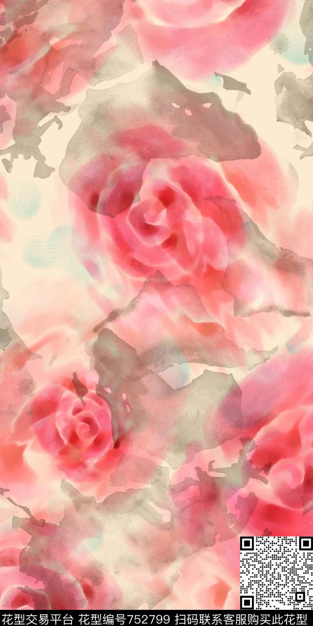 乱花玫瑰花朵数码印花华亿平台下载（图片编号: 752799） - 瓦栏（Walan）