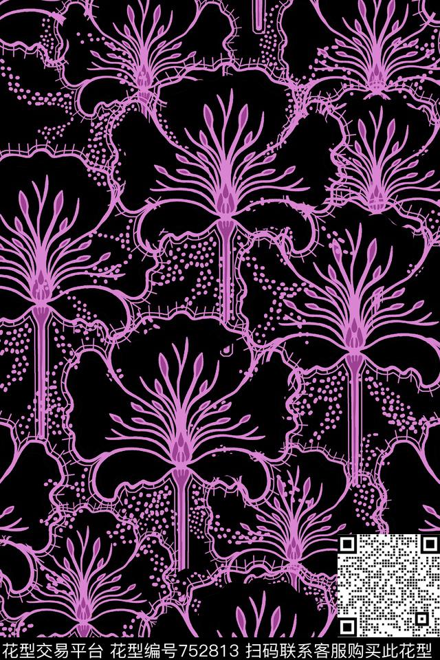 手绘艺术桃花罂粟花传统印花华亿平台下载（图片编号: 752813） - 瓦栏（Walan）