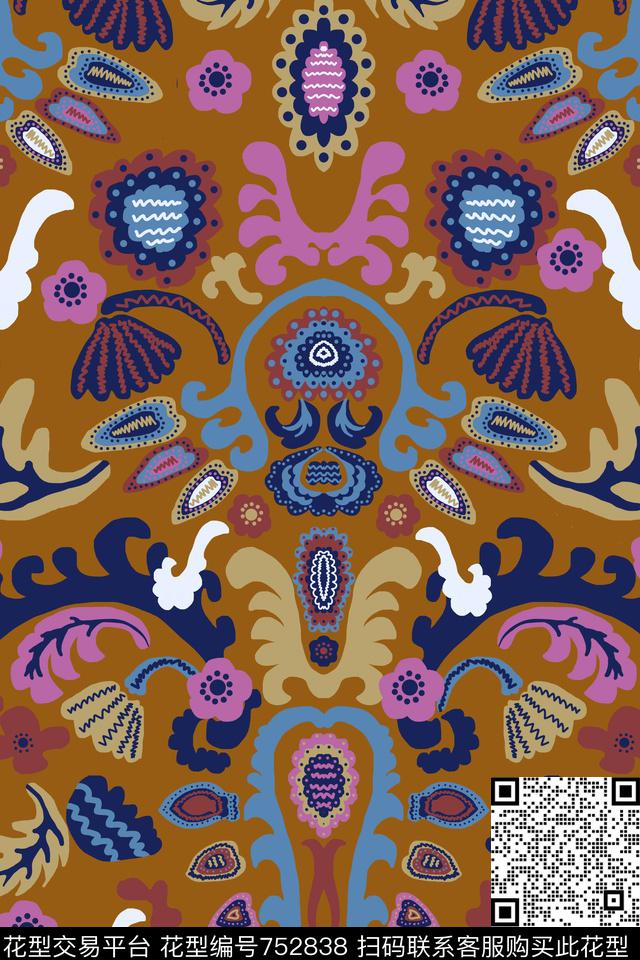 土耳其风格云纹宫廷风传统印花华亿平台下载（图片编号: 752838） - 瓦栏（Walan）