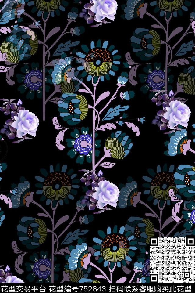 雏菊手绘蒲公英数码印花华亿平台下载（图片编号: 752843） - 瓦栏（Walan）