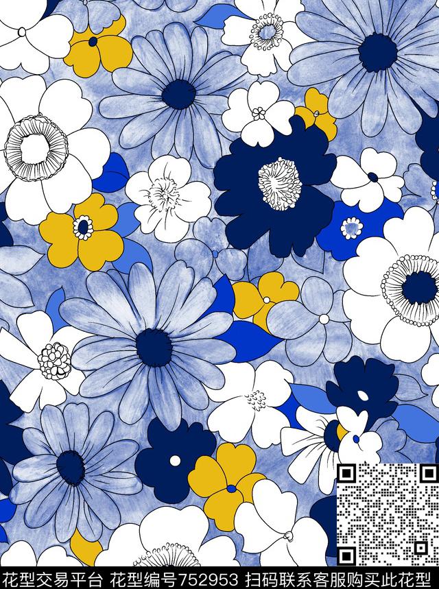 菊花小碎花花朵数码印花华亿平台下载（图片编号: 752953） - 瓦栏（Walan）