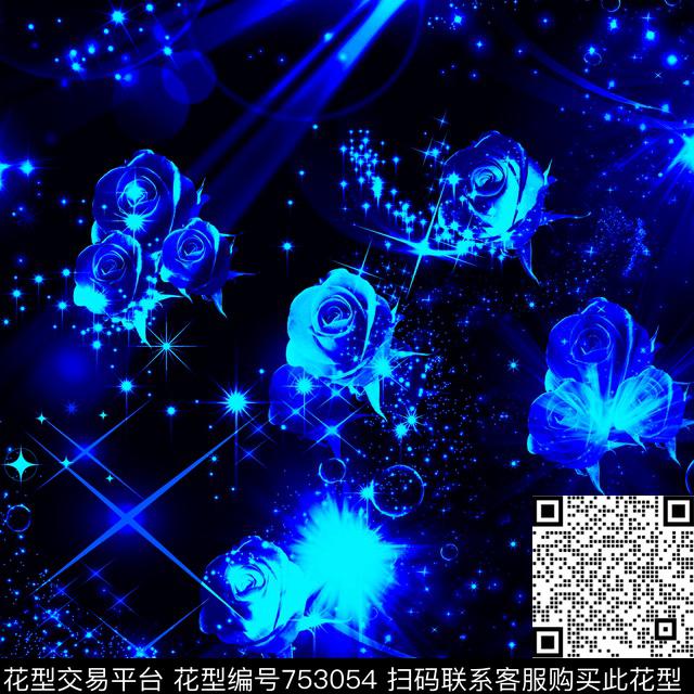 星空幽蓝玫瑰数码印花华亿平台下载（图片编号: 753054） - 瓦栏（Walan）