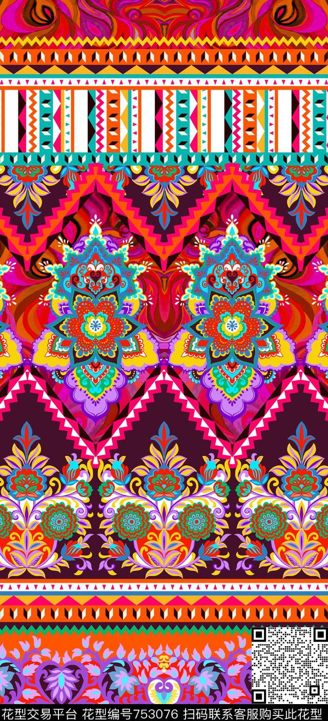 民族风中东风情女装定位传统印花华亿平台下载（图片编号: 753076） - 瓦栏（Walan）