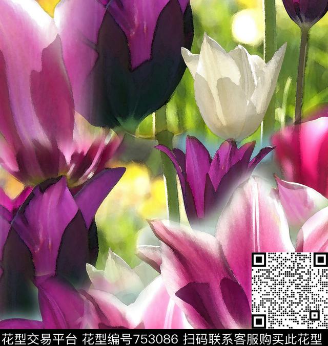 时尚不定位丝巾女装家纺花卉数码印花华亿平台下载（图片编号: 753086） - 瓦栏（Walan）