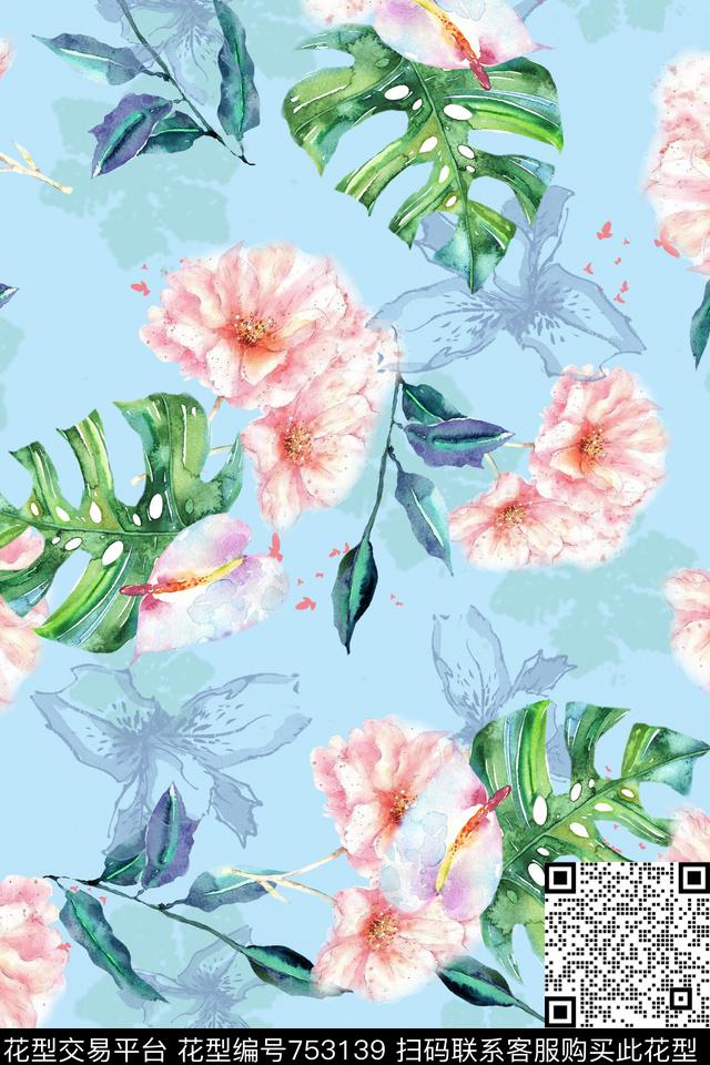 热带清新雅致舒适数码印花华亿平台下载（图片编号: 753139） - 瓦栏（Walan）