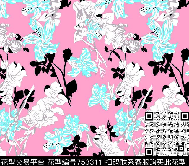 花卉牡丹大花传统印花华亿平台下载（图片编号: 753311） - 瓦栏（Walan）