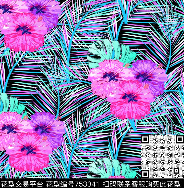 花朵大花花卉传统印花华亿平台下载（图片编号: 753341） - 瓦栏（Walan）